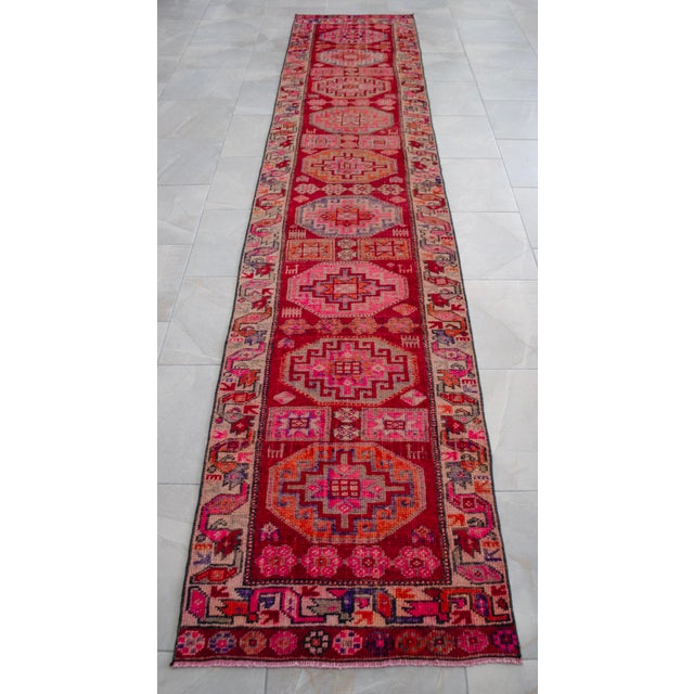 1960s Vintage Hand-Knotted Colorful Runner Rug 2x13 Ft Approx For Sale - Image 11 of 16