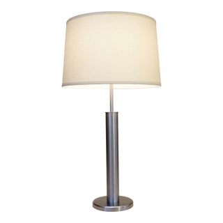 1950s Walter Von Nessen Streamline Mid Modern Brush Stainless Steel Table Lamp For Sale
