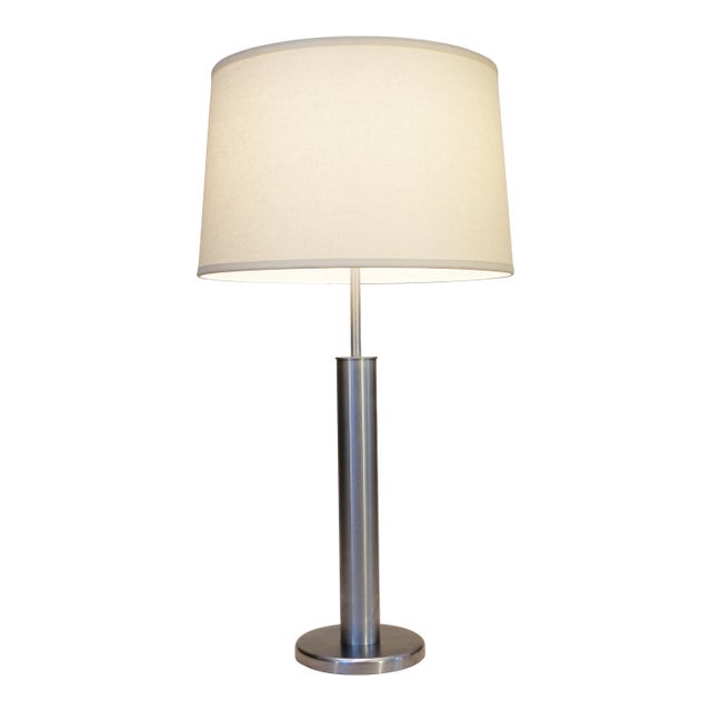 1950s Walter Von Nessen Streamline Mid Modern Brush Stainless Steel Table Lamp For Sale
