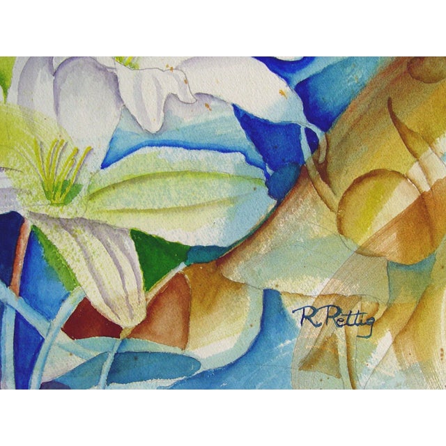 Watercolor on paper of abstract lilies by Rose Rettig (20th century) Texas. Unframed. Age toning.