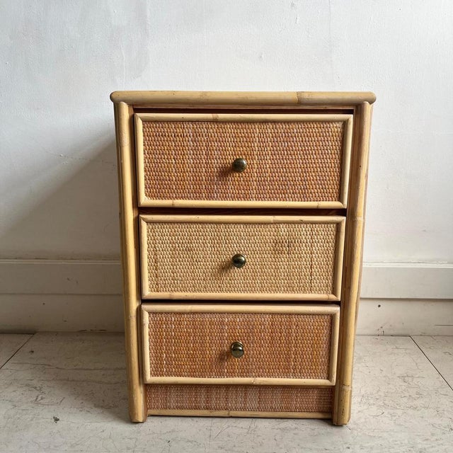 Mid-Century Rattan 3 Drawer Bedside Table, 1970s, in Flawless conditions. Designed 1970 to 1979
