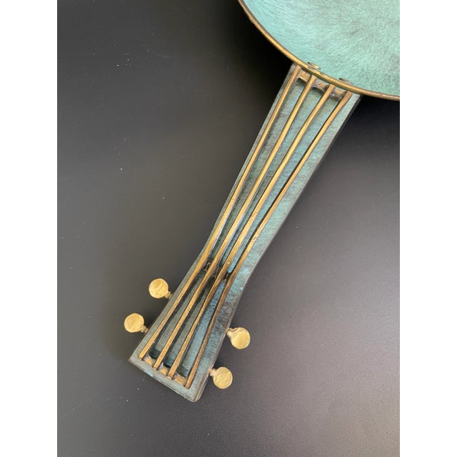 Vintage Israeli Verdigris Enameled Brass Violin Viola Serving Tray Centerpiece For Sale - Image 4 of 11