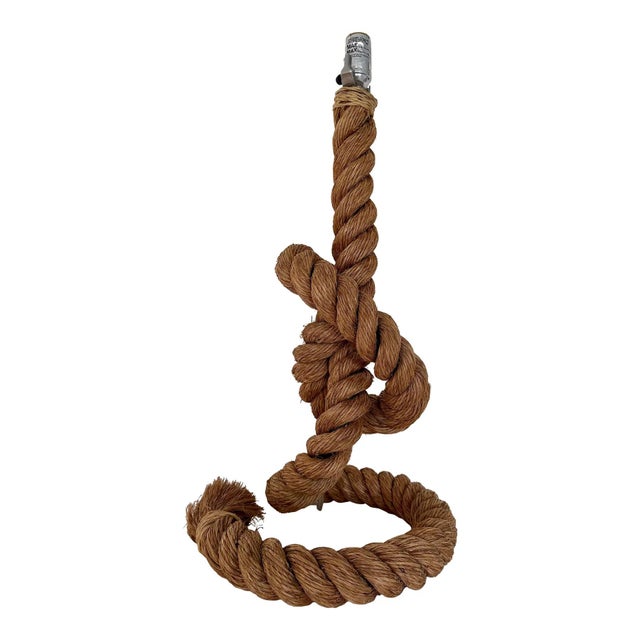 French Large Mid-Century French Rope Work Table Lamp in the Style of Audoux-Minet For Sale - Image 3 of 7