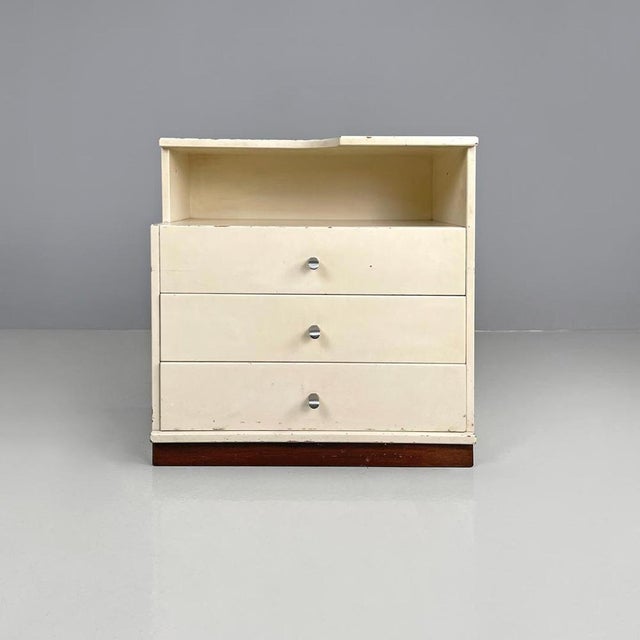 Modern Italian White Wooden Bedside Table with Shaped Top, 1980s For Sale - Image 3 of 18