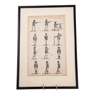 Antique English Black + White Military Engraving For Sale
