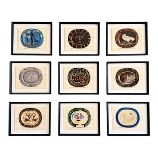 Suite of Nine Tipped-in Color Lithographs From Céramiques De Picasso, 1948 — After Pablo Picasso For Sale