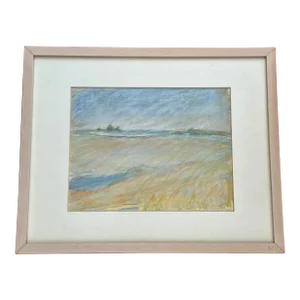 Late 20th Century Summertime Pastel Landscape Drawing, Framed