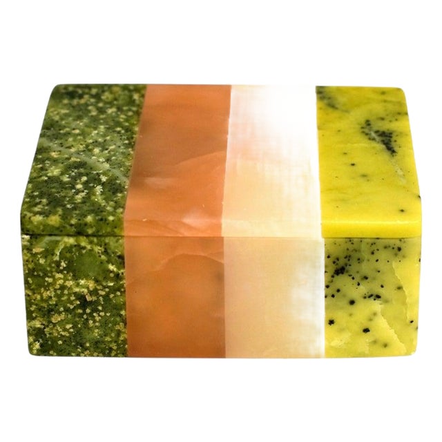 Natural Gemstone Box Rose Quartz Onyx Serpentine Four Stones Beautiful Italian Made For Sale