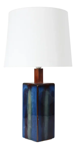 Tall Danish Sculptural Table Lamp with Glossy Dark Blue Glaze by Søholm, 1960s