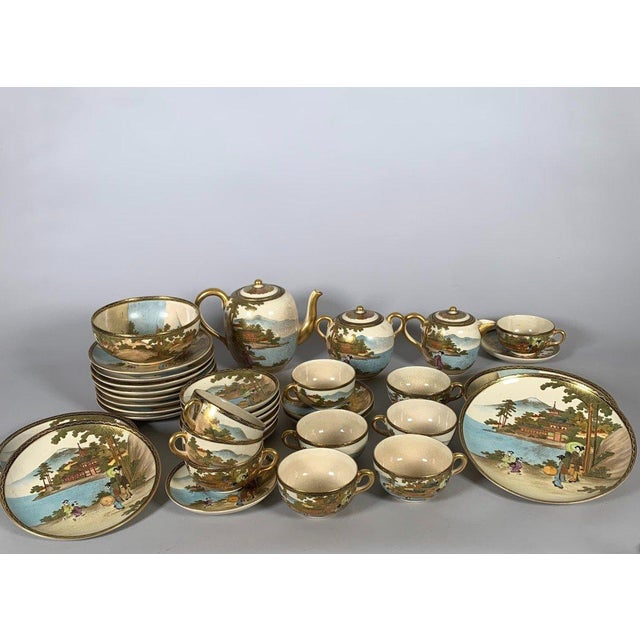 19th Century Satsuma earthenware tea service, Meiji period - Set of 36 For Sale