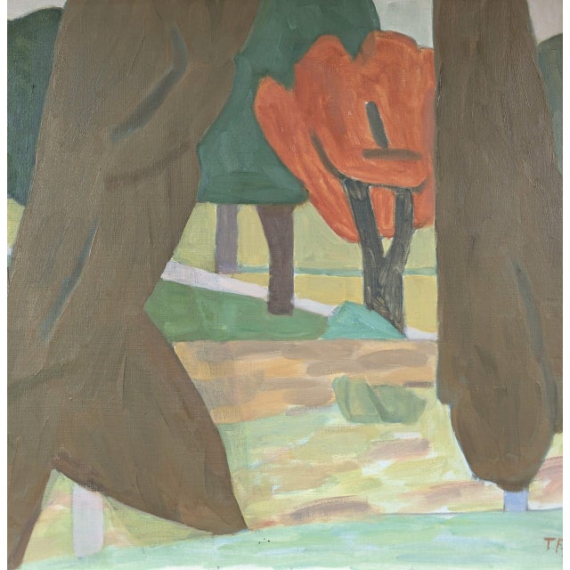 1977 Vintage 'Modernist Forest' Original Landscape Oil Painting by Swedish Artist Ture Fabiansson (1910-1994), Framed For Sale - Image 10 of 11