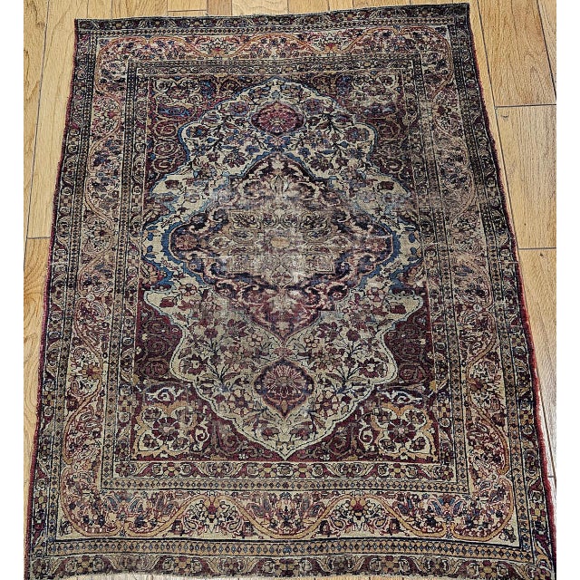 19th Century Persian Kerman Lavar Rug, Hand-Knotted Wool, Floral Pattern, Ivory & Red, 4x5 For Sale - Image 11 of 18