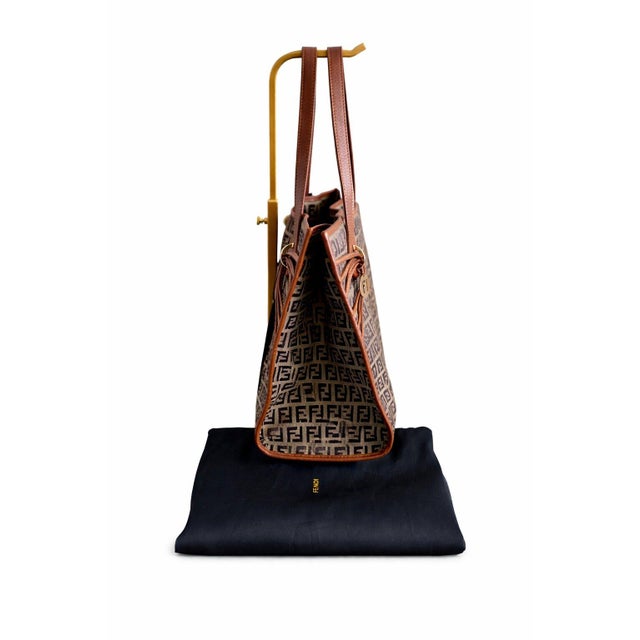 Fendi Zucchino Canvas and Brown Leather Tote Bag – Archival 2006 Edition For Sale In Miami - Image 6 of 15