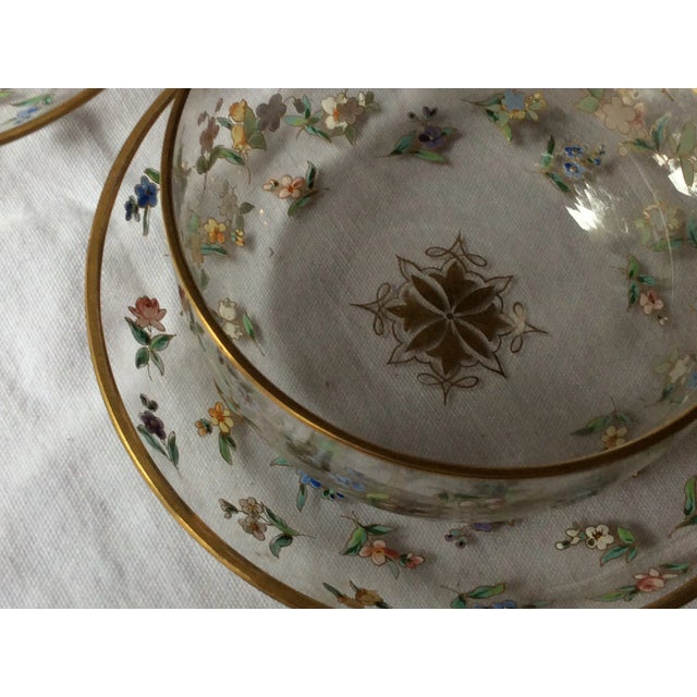 Hand-Painted Glass Bowls With Liners- 4 Pieces For Sale - Image 9 of 12