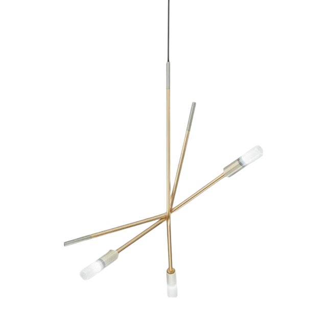 Luna Cosmo Chandelier in Satin Nickel & Reeded Borosilicate Glass by Aggiolight For Sale