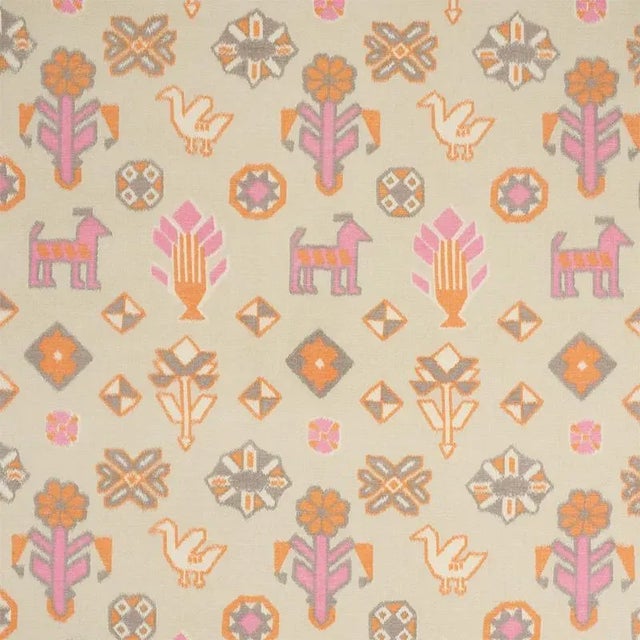 Schumacher Chuska Warp Print Fabric in Pink & Orange For Sale