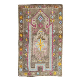 Zabihi Collection Vintage Chocolate Brown Tribal Turkish Prayer Rug - 2'8" x 4'2" For Sale