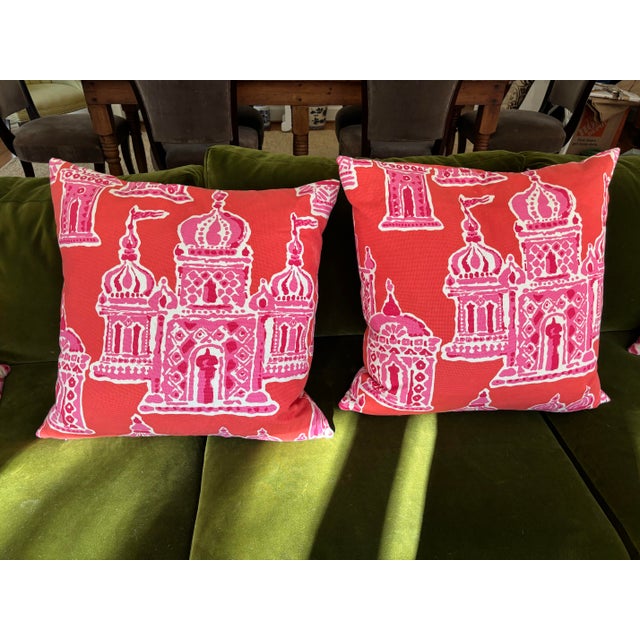 Pair of Dana Gibson Occidental Pillows with down inserts. Gorgeous orange and pink color combo that works well with other...