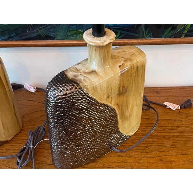 Vintage Sculptural Drip Glaze Ceramic Table Lamps, Pair For Sale In Naples, FL - Image 6 of 12