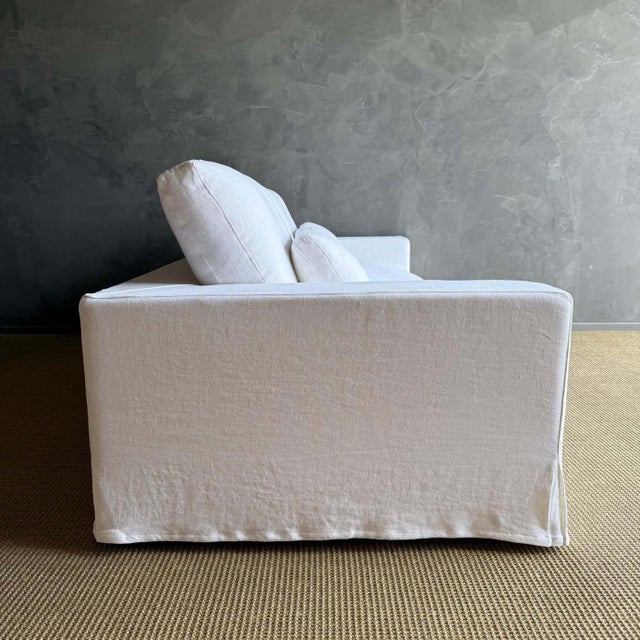 Not Yet Made - Made To Order Custom Made White Belgian Linen Slipcover Sofa With Down Cushions For Sale - Image 5 of 12