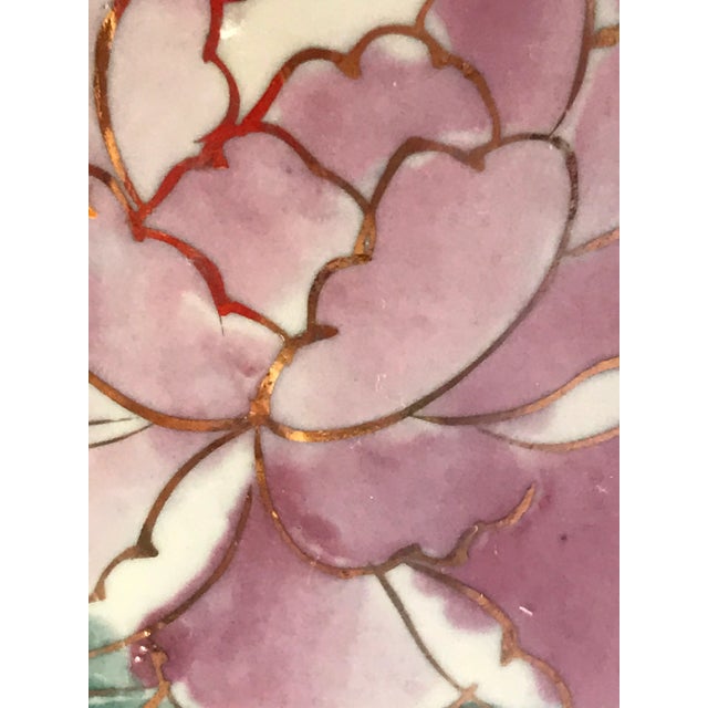 Mid 20th Century Vintage Floral and Fruit Chinoiserie Blue Gold Pink Jardiniere Vase For Sale - Image 5 of 12