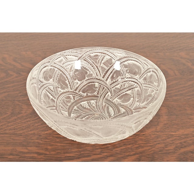Art Deco Lalique "Pinsons" Art Deco Frosted Crystal Glass Bowl For Sale - Image 3 of 10