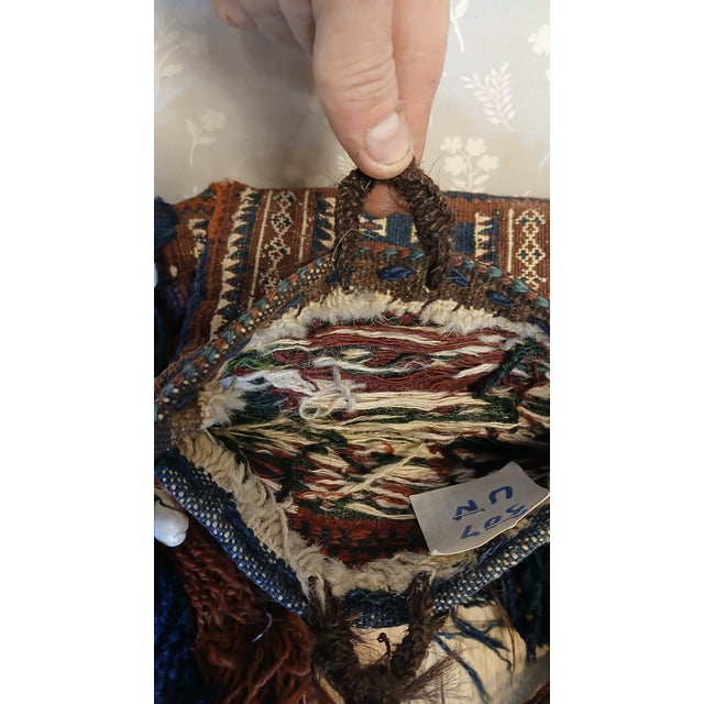 Antique Baluch Tribal Salt Bag With Cowrie Shell Tassels in Brown & Indigo For Sale - Image 10 of 18