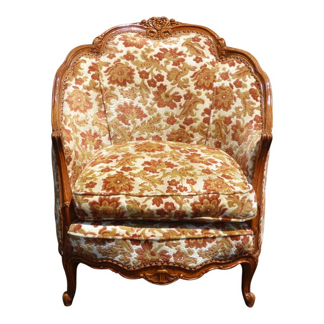 Vintage French Provincial Rococo Orange & White Accent Chair | Chairish