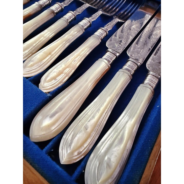 Metal Antique Mother of Pearl and Silver Plated Flatware Service for 12 For Sale - Image 7 of 16