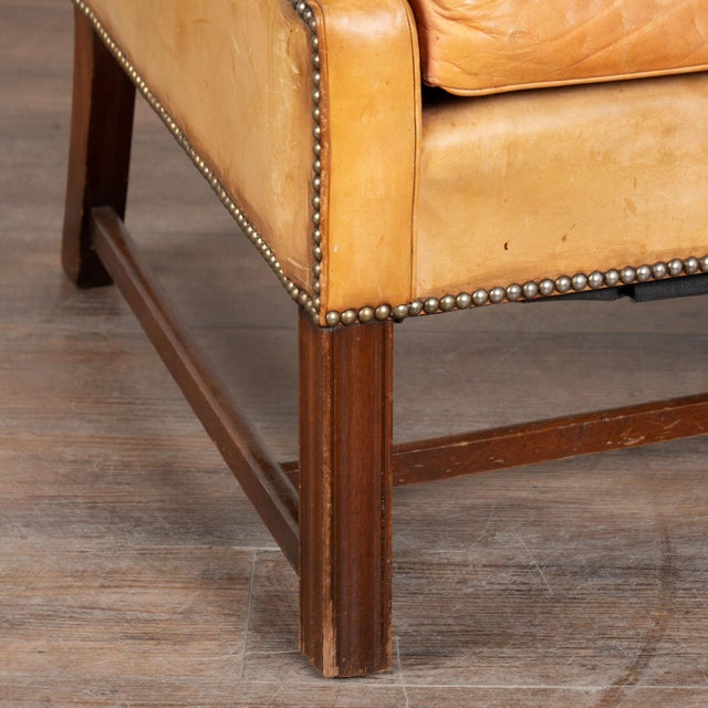 Wood 20th Century Tall Wing Back Vintage Leather Armchair From Denmark For Sale - Image 7 of 10