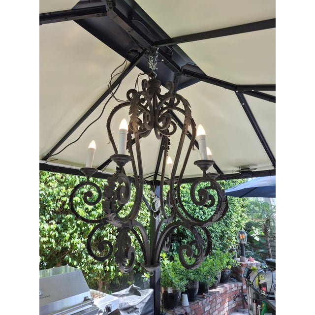 1970s 1970s Spanish Revival Wrought Iron Chandelier For Sale - Image 5 of 12