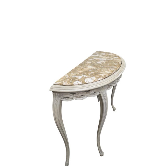 Vintage French Demilune Onyx Top Console Table With Braided Apron For Sale - Image 4 of 10