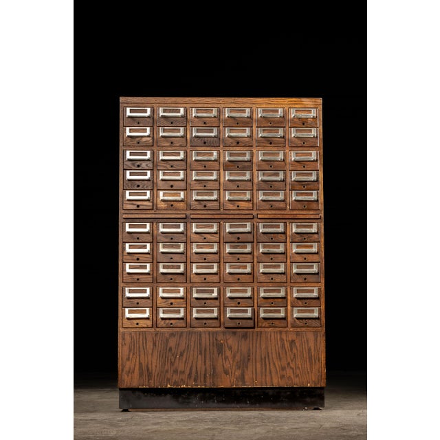 Mid-Century Modern Vintage 60-Drawer Walnut Card Catalog For Sale - Image 3 of 13