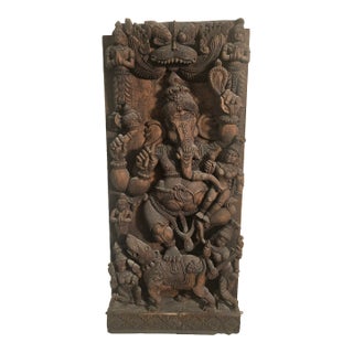 1960s Monumental Hand-Carved Ganesha Temple Panel in High Relief, Sculptural Wall Statement For Sale