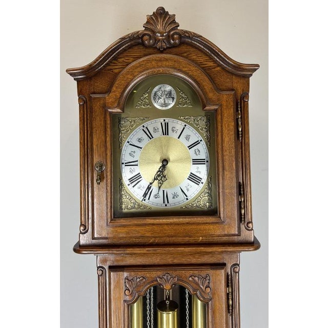 Vintage French Longcase Grandfather Clock in Oak For Sale - Image 10 of 11