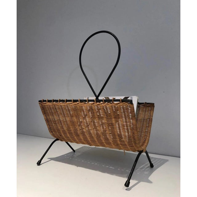 Circa 1950 French Black Lacquered Metal Magazine Rack For Sale - Image 9 of 13