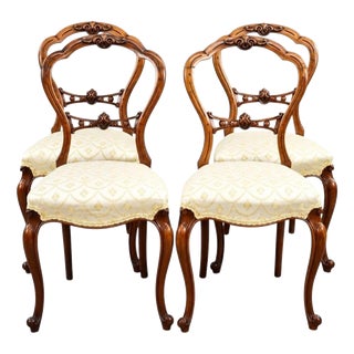 Victorian Walnut Balloon Back Dining Chairs, 1860, Set of 4 For Sale