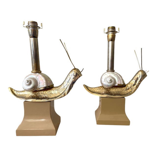 Pair Italian Brass Snail Shell Lamps For Sale