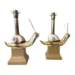 Pair Italian Brass Snail Shell Lamps