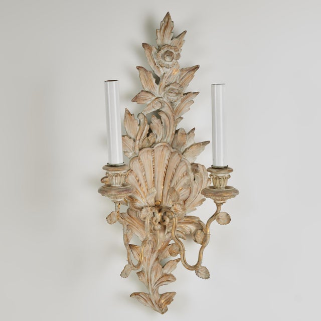 Pair of Italian Carved Wood Wall Sconces With Seashells For Sale - Image 13 of 15