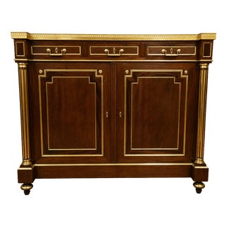 Louis XVI Mahogany and Gilt Bronze Side Table with White Marble Top For Sale