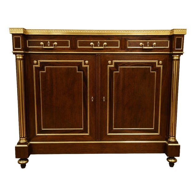 Louis XVI Mahogany and Gilt Bronze Side Table with White Marble Top For Sale
