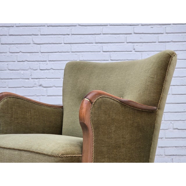 Danish Beech Armchair with Velour Upholstery, 1960s For Sale - Image 4 of 18
