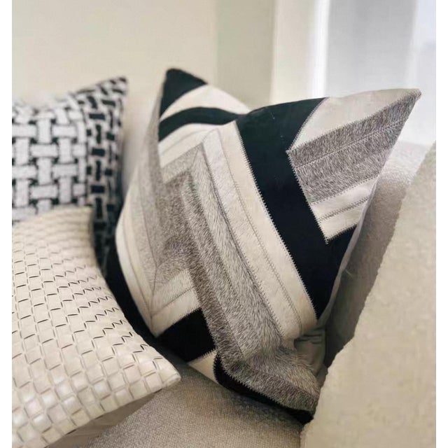 Animal Skin Abstract Zebra-Print Leather Throw Pillow - 19 Inches, Single For Sale - Image 7 of 8