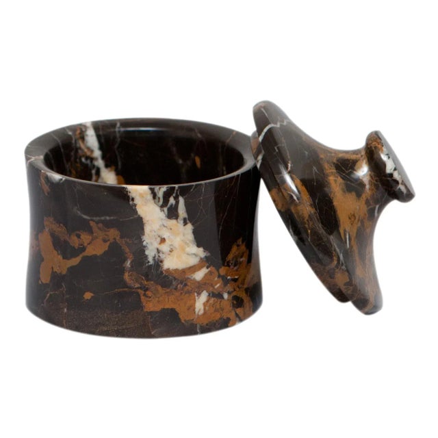 A Vinca Collection Black and Gold Marble 4" x 4" Canister.