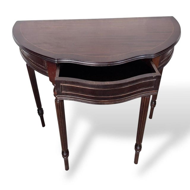 Wood Vintage Mahogany Demi-Lune Hallway Table with Drawer For Sale - Image 7 of 8