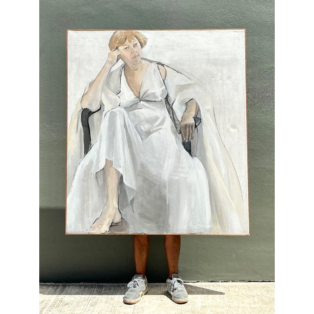 Vintage Portrait of Seated Woman Oil Painting For Sale - Image 9 of 13