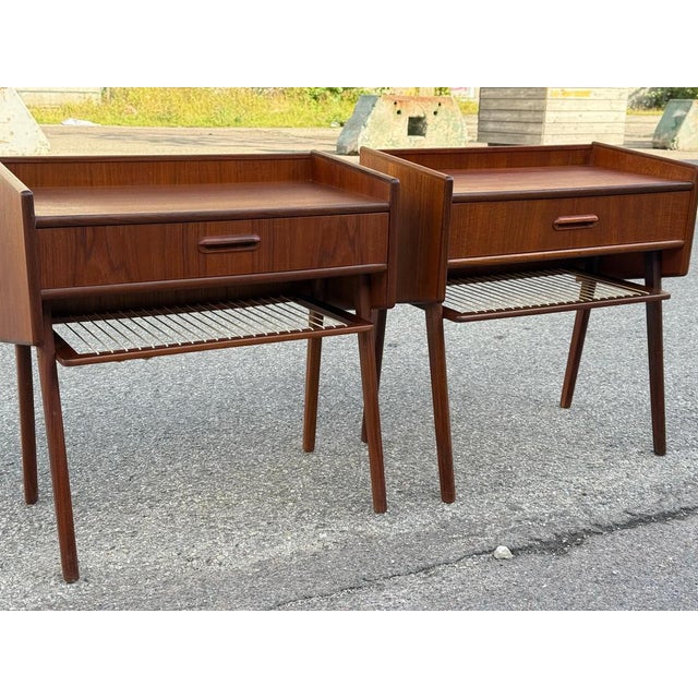 Danish Teak Nightstands with String Shelves, 1967, Set of 2 For Sale - Image 9 of 17