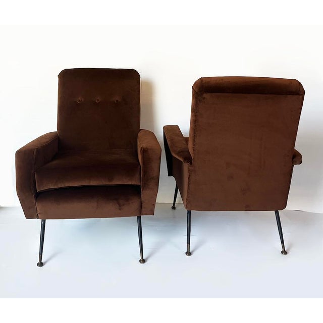 Set of Armchairs in Brown Velvet attributed to Marco Zanuso, 1950s For Sale - Image 4 of 10
