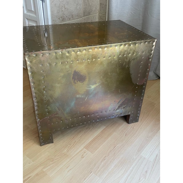 Brass Sarreid, Ltd, Spanish High Style Brass Clad Strongbox Commode / Bedside Table For Sale - Image 8 of 8